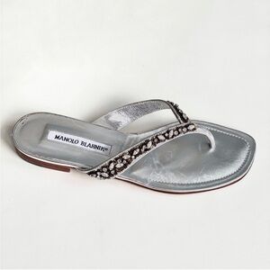 Manolo Blahnik Silver Embellished Women's Sandals